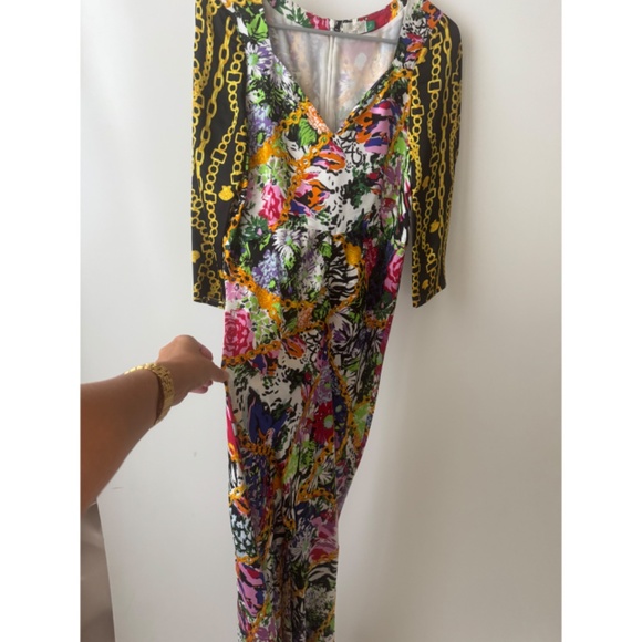 RIXO London Madonna Mixed Floral Chain Print Midi Dress Black Gold Red L - Picture 4 of 8